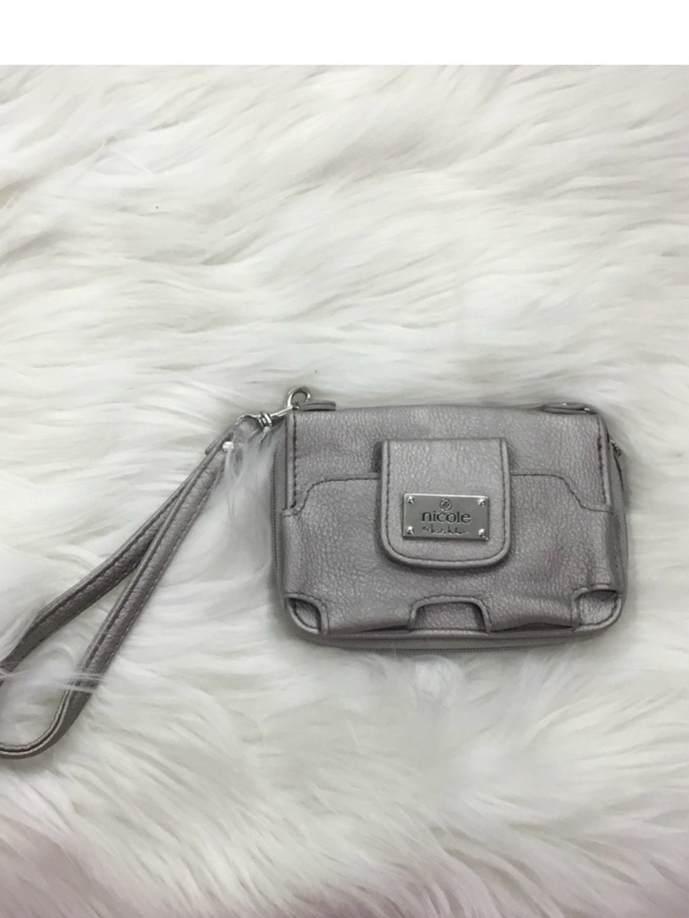 Nicole by Nicole Miller Silver Metallic /gray Wristlet Wallet ID Holder